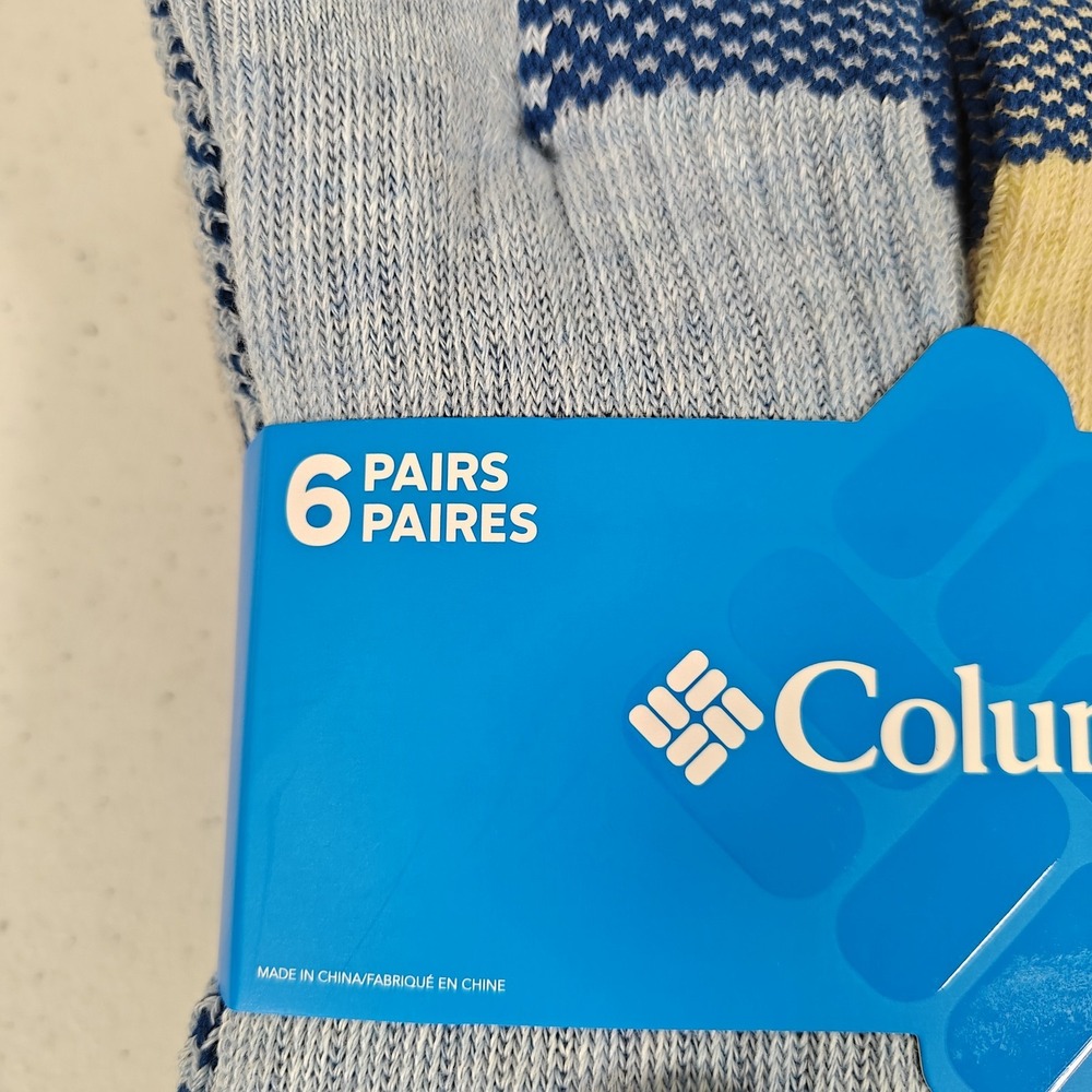 Columbia Athletic Crew Socks 6 Pairs Multicolor Mens Size 6-12 Blue Tan White - Picture 5 of 9